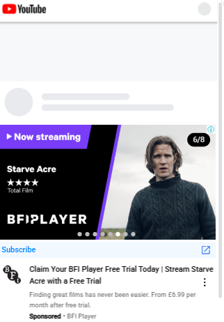 Example YouTube ad with creative asset for Arke's campaign for the British Film Institute's BFI Player.