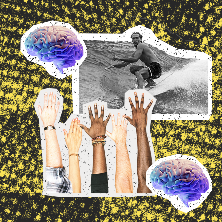 brain, surfer and hands