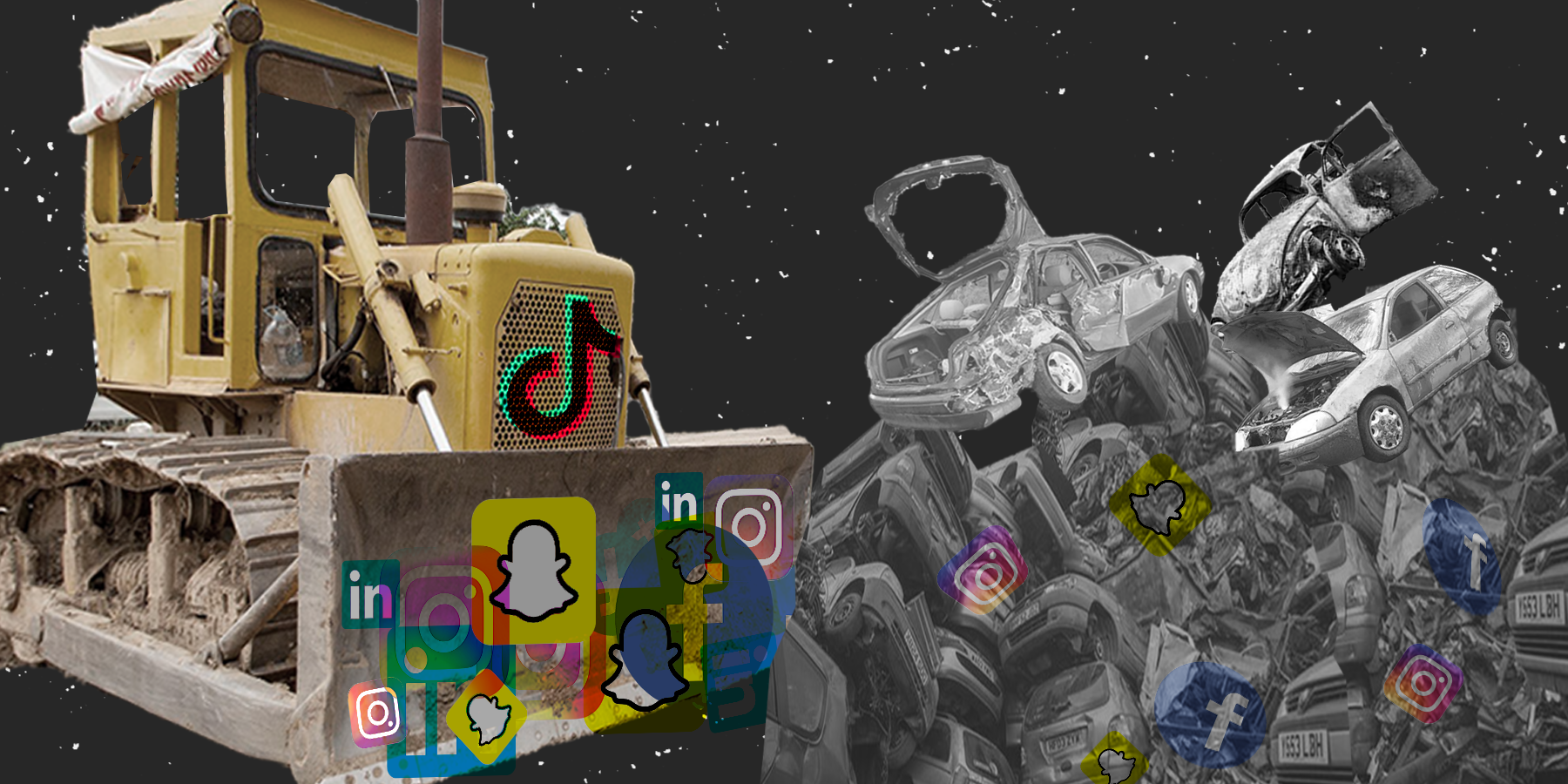 bulldozer and scrap heap