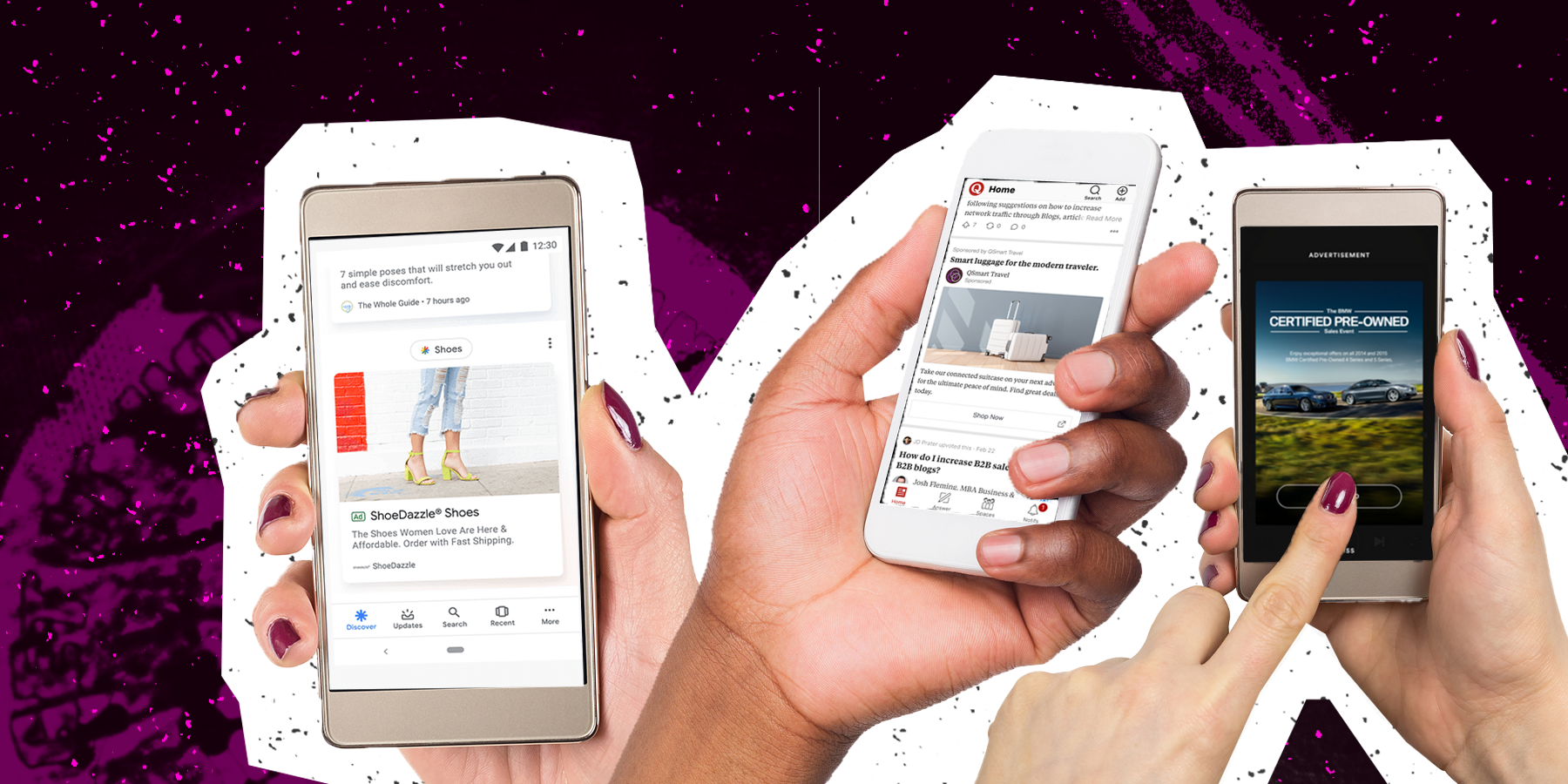 three phones on social media