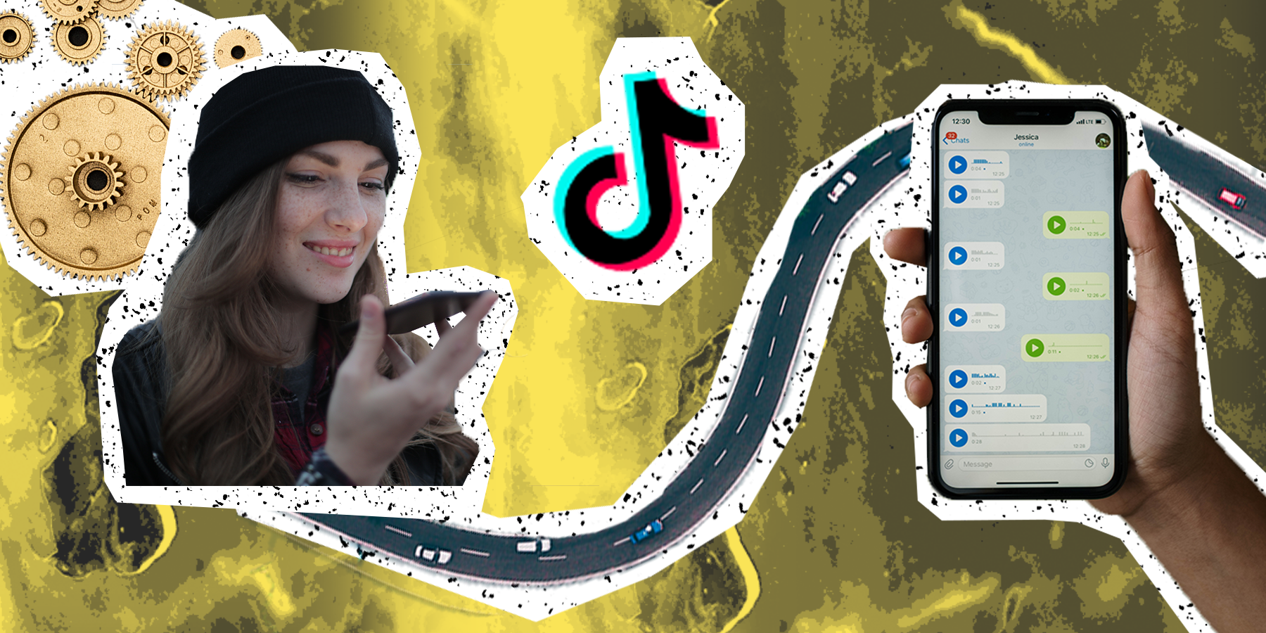 voice recordings, cogs and woman