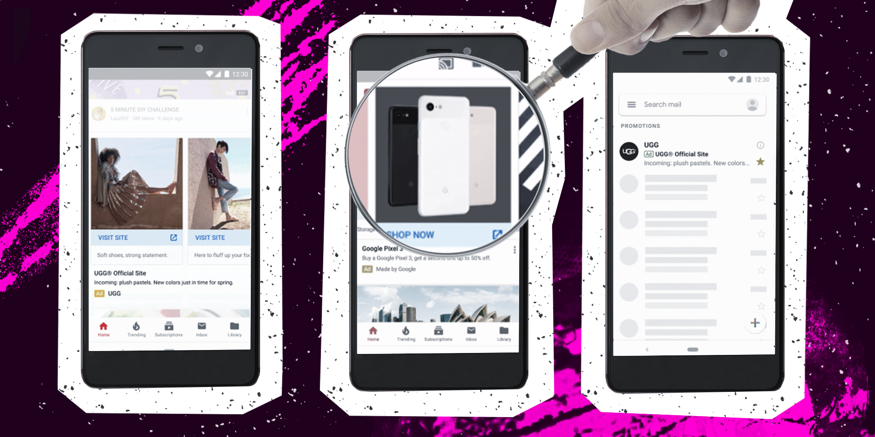 three phones on social media