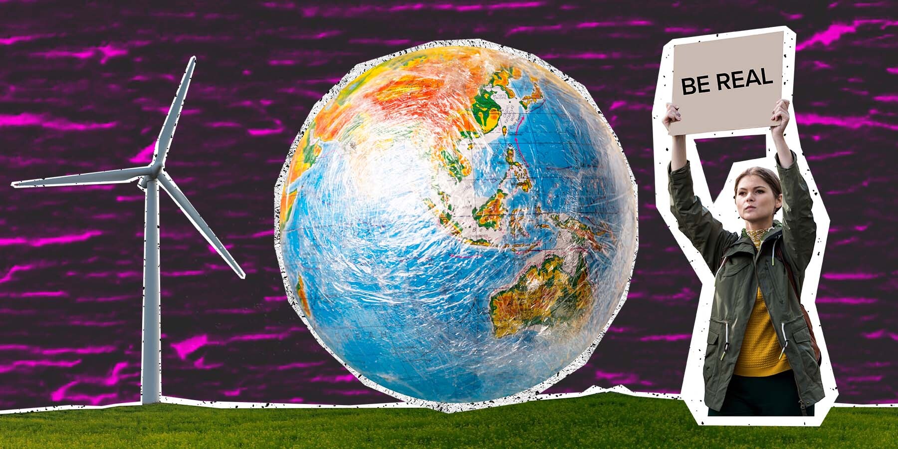 globe wind turbine and person