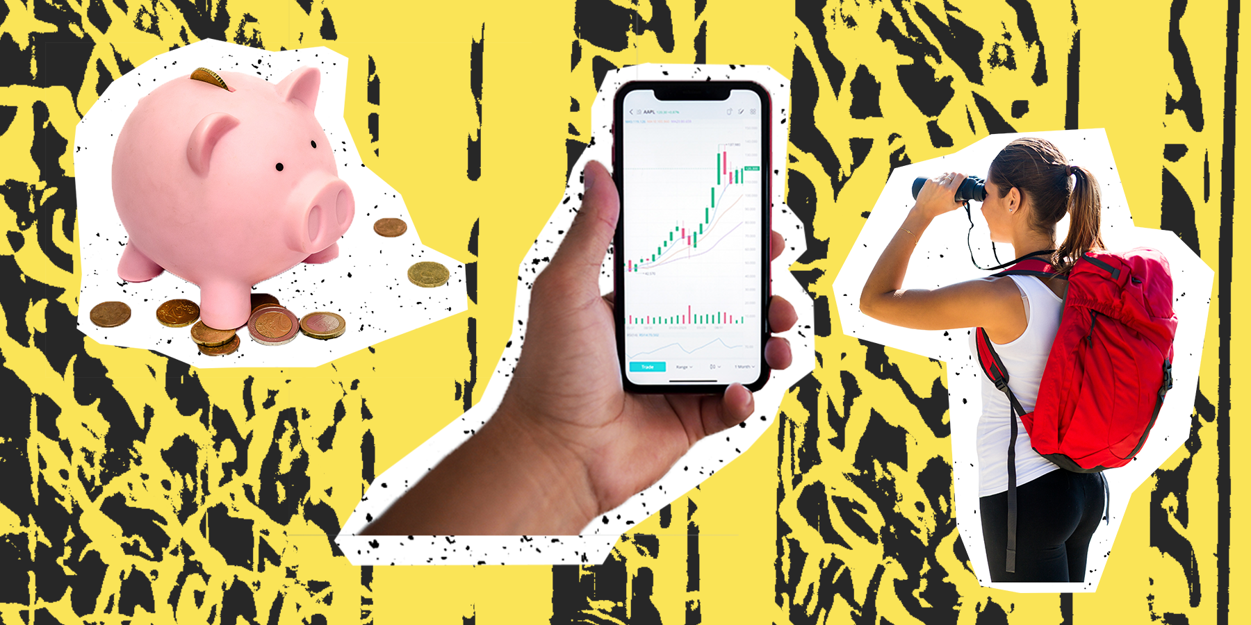 woman looking at piggy bank