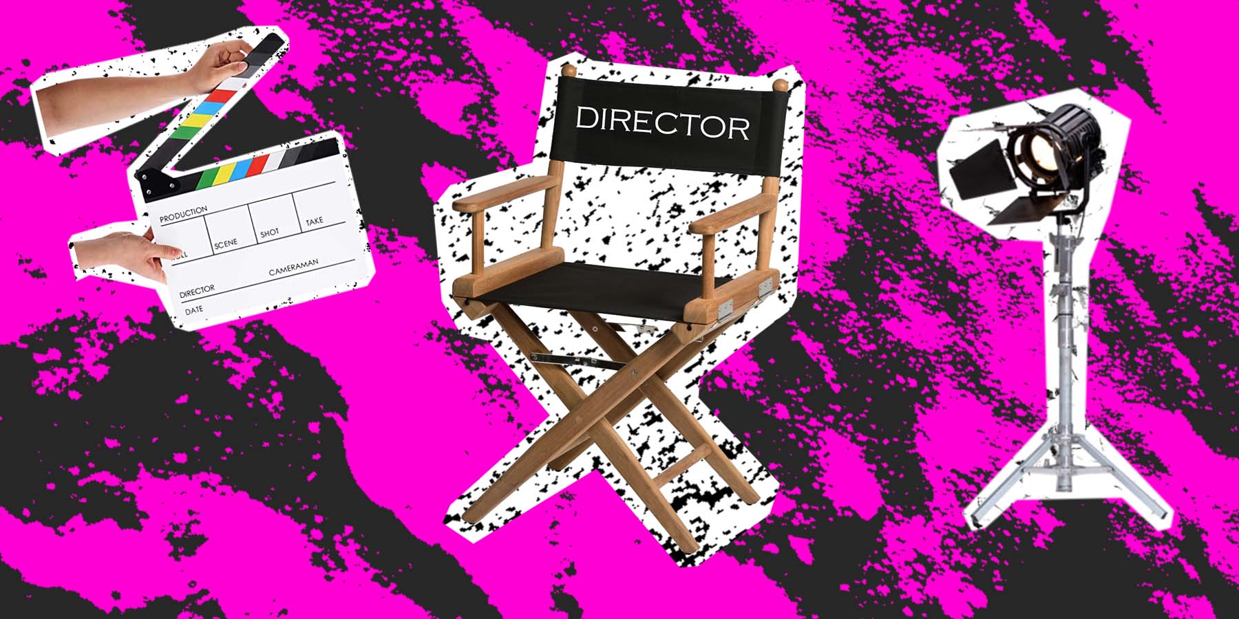 movie board, chair and lights