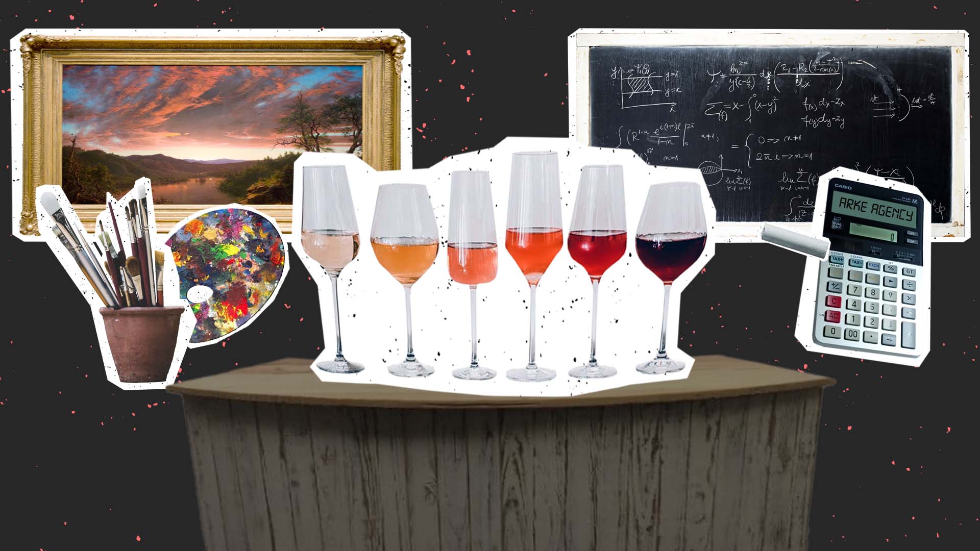 wine glasses and paintings